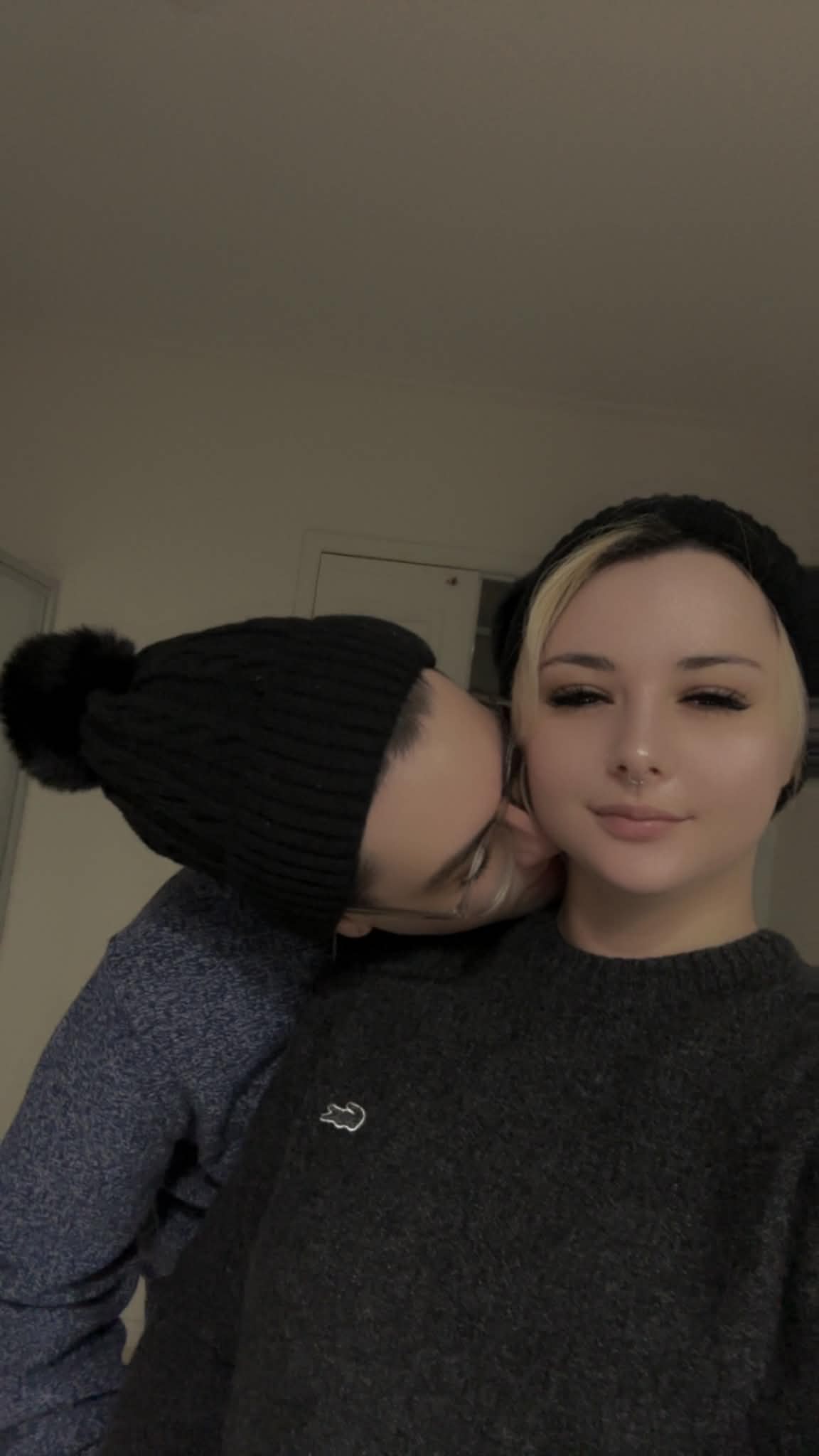 A cosy indoor moment in beanies